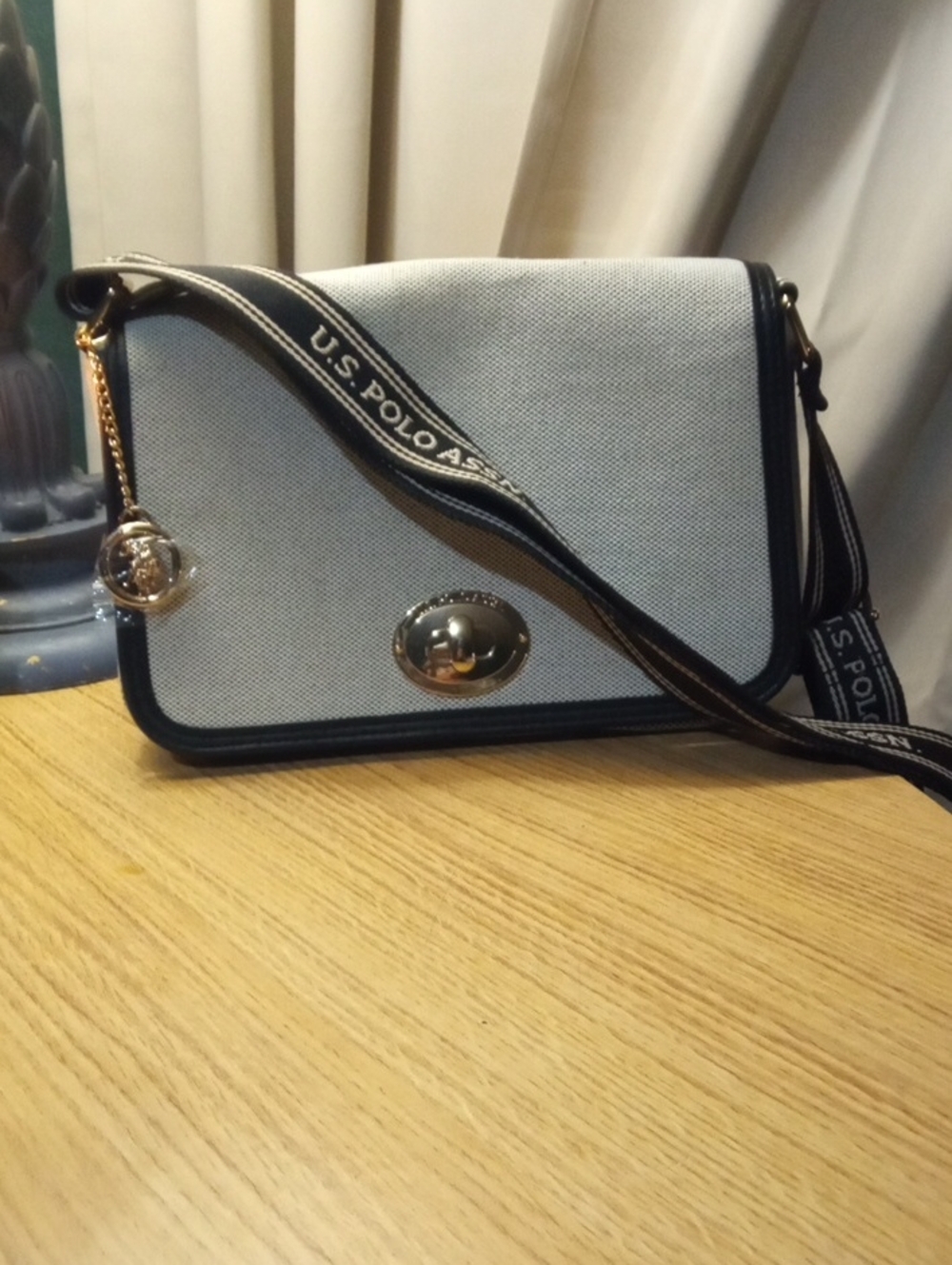 U.S. Polo Assn. Light Gray and Black Crossbody Bag with Logo Strap